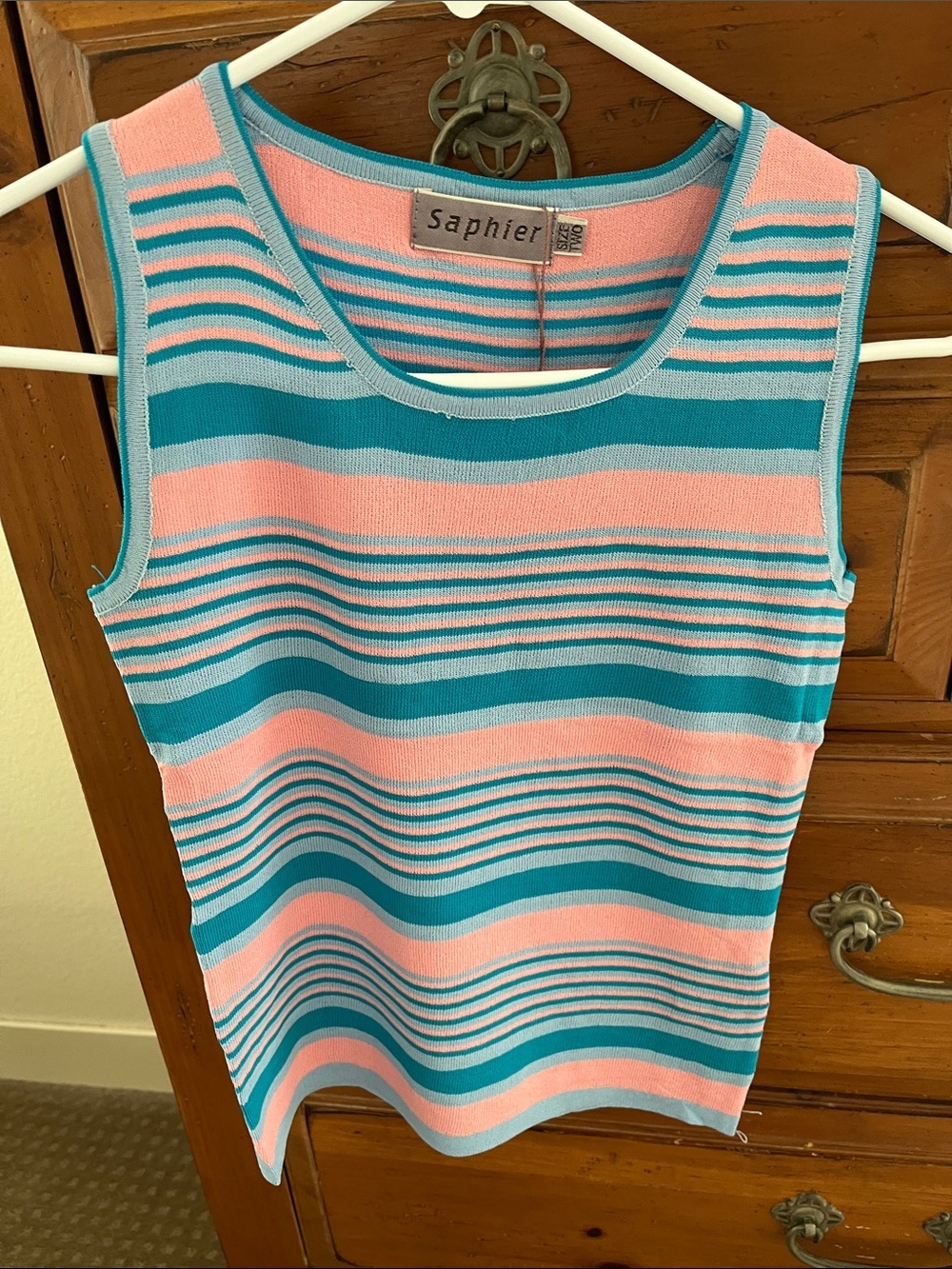 Pink and Teal Striped Sleeveless Tank Top NWT Size Medium